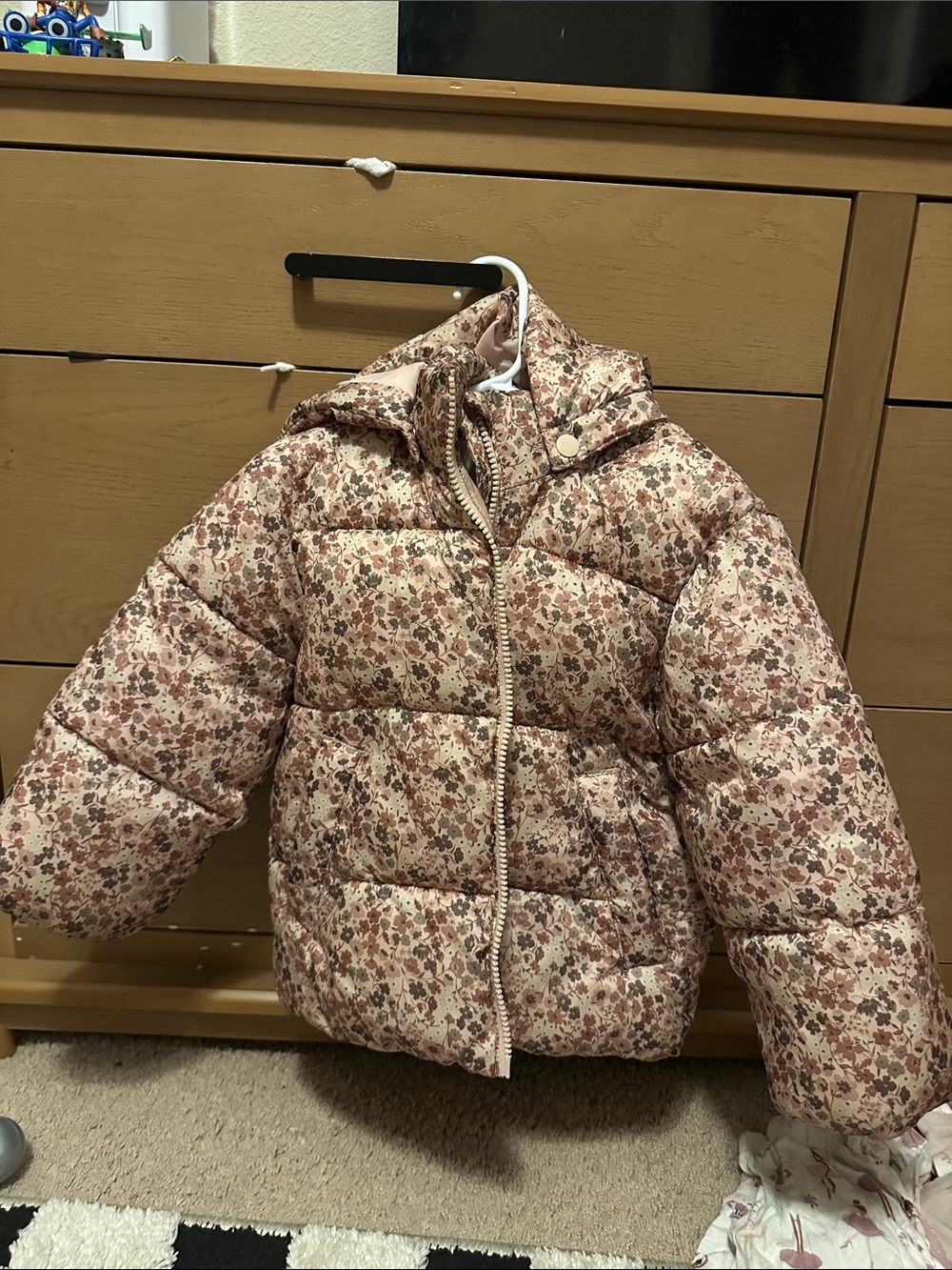 H&M Girls' Floral Print Puff Jacket - Blush Pink & Brown